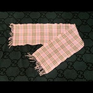 Burberry pink checkered fringe cashmere scarf AUTH